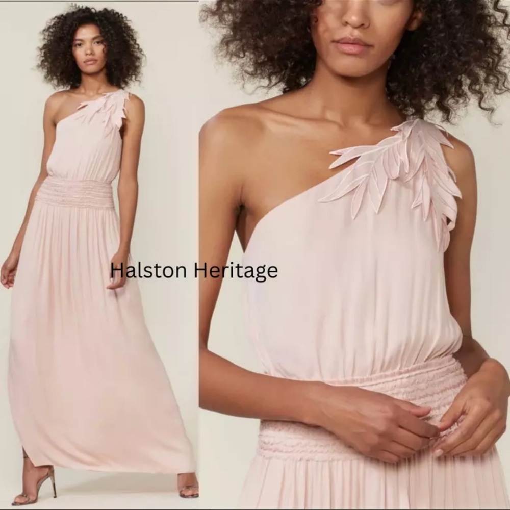 NWT Halston Heritage Pink One-Shoulder Maxi Dress Size 0 Slits